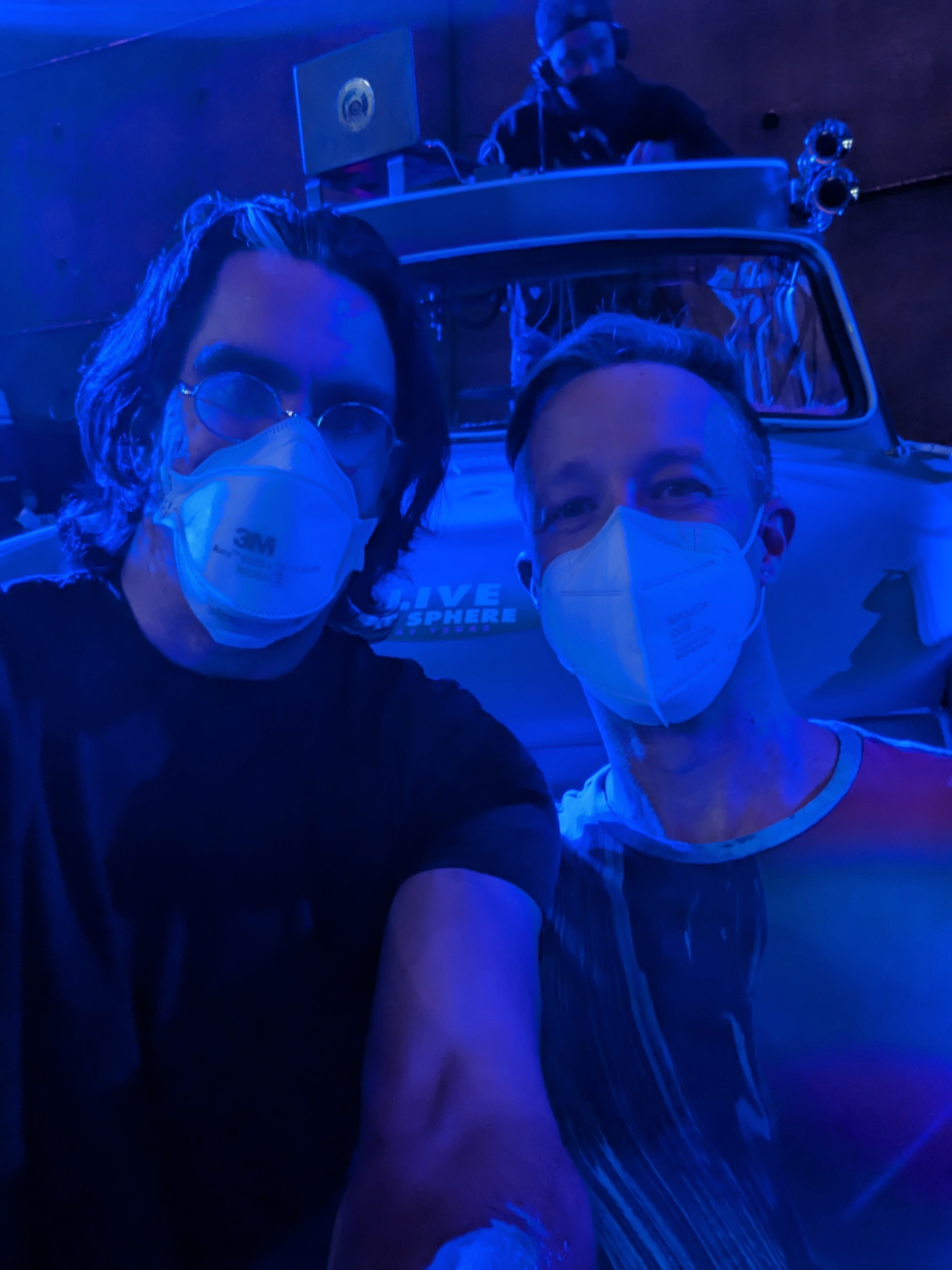 Photo of my friend and me wearing masks