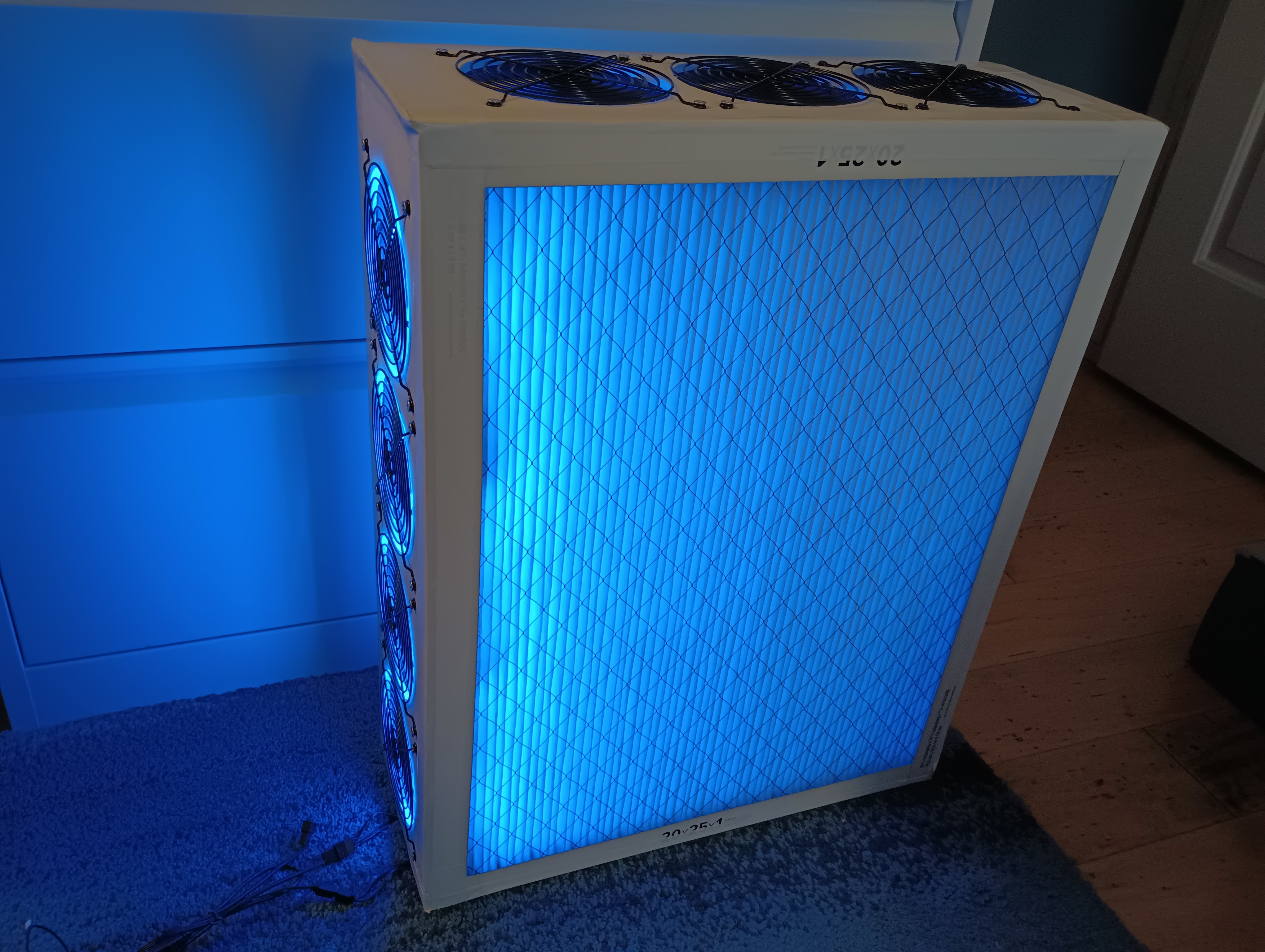 Photo of my PC fan CR box with blue LED lights